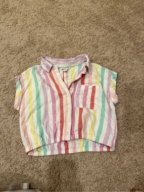 Cato Multicolor Pastel Stripe Button-Front Crop Shirt size S 8